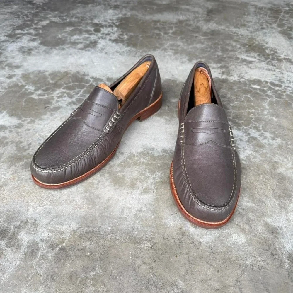 Cole Haan Grey Leather penny loafers slip on dress shoes  Men's size 11 1/2